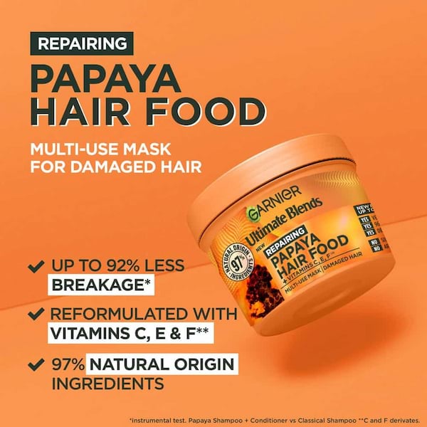 Garnier Hair Food Papaya 3 In 1 Repairing Hair Mask SAMPLE, 130 ml 4 Garnier Hair Food Papaya And Amla 3 In 1 Repairing Hair Mask, 400 ml