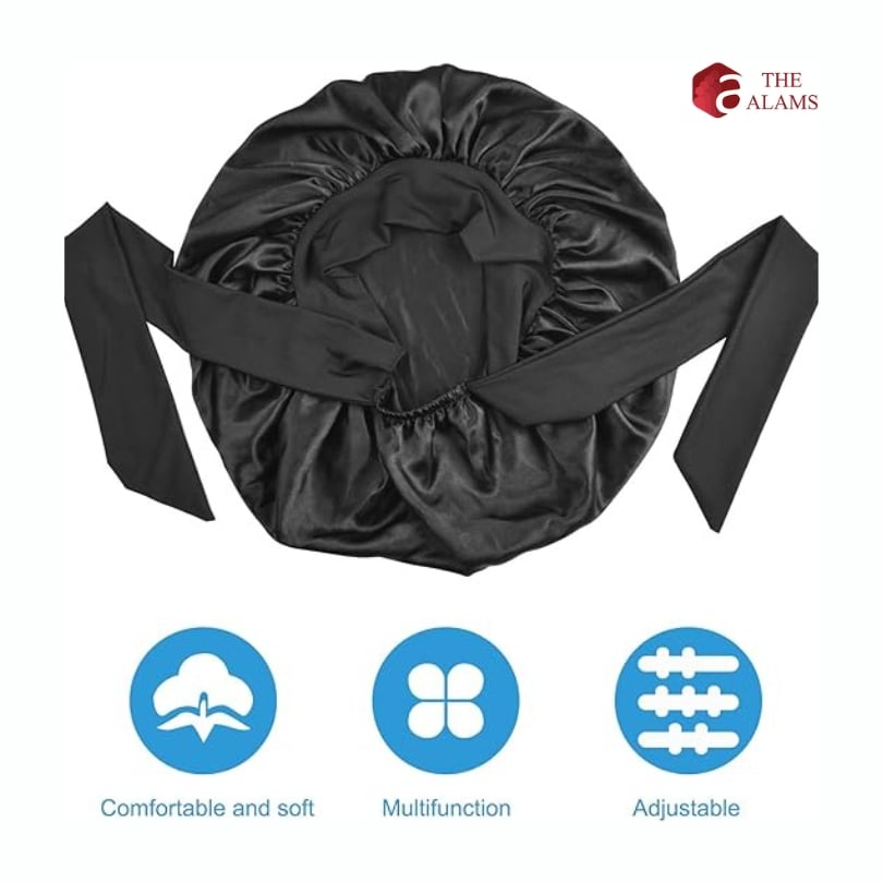 The Alams No-Slip Satin Hair Bonnet, Large Black 5 The Alams No-Slip Satin Hair Bonnet, Large Black - Image 5