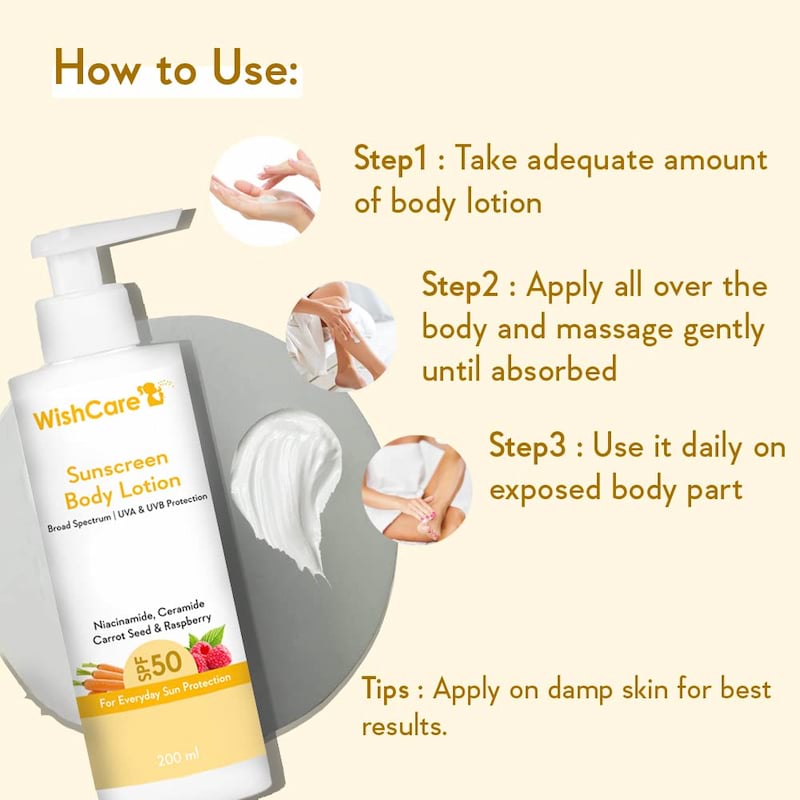 WishCare Sunscreen Body Lotion SPF 50 PA+++, 200 ml 6 WishCare Sunscreen Body Lotion SPF 50 PA+++, 200 ml - Image 6