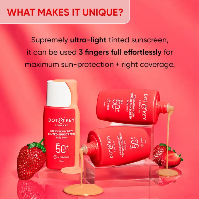 Dot & Key Strawberry Dew Tinted Sunscreen SPF 50+ PA++++ 01 Porcelain, 50 ml 3 Dot & Key Strawberry Dew Tinted Sunscreen SPF 50+ PA++++ Beige, 50 ml