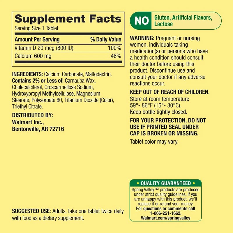 Spring Valley Calcium Plus Vitamin D Dietary Supplement 600 mg, 250 Tablets 3 Spring Valley Calcium Plus Vitamin D Dietary Supplement 600 mg, 250 Tablets - Image 3